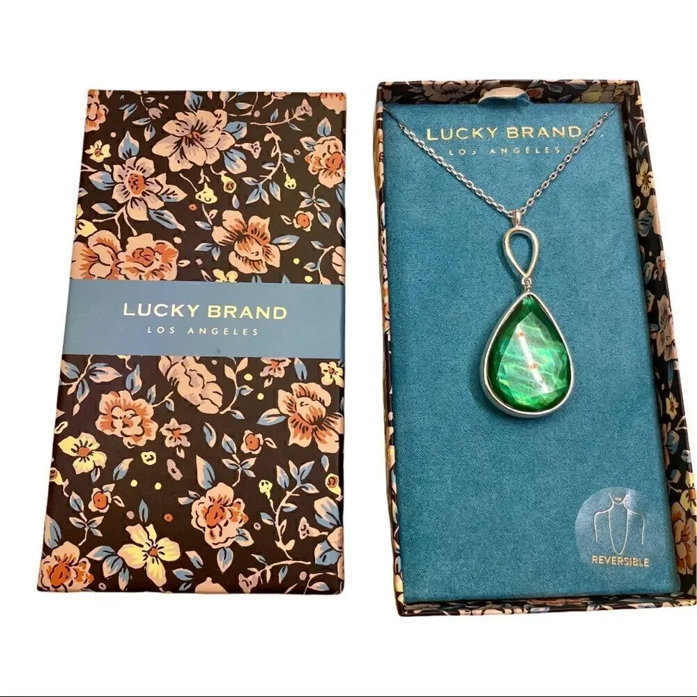 Lucky Brand Reversible Teardrop shaped pendant on Silver Toned Chain.